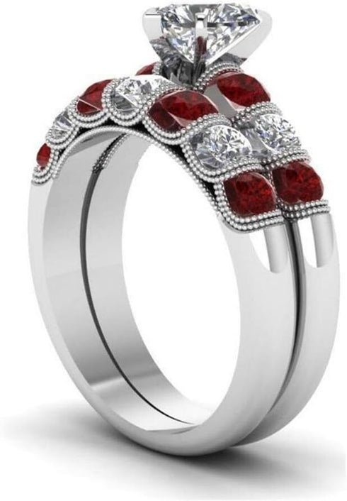 Classic Red Heart Shape 14K White Gold Plated Cubic Zirconia Women's Ring